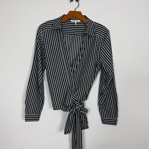 Maje Black & White Striped Wrap Collared Blouse Sz Small